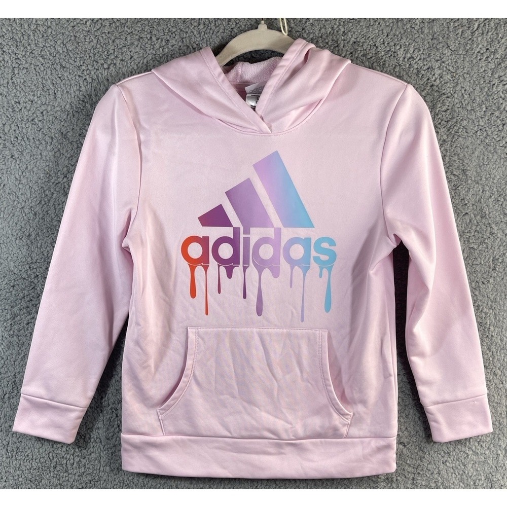 Adidas Youth Hoodie L 14 Pink Pullover Drip Logo Smooth Knit